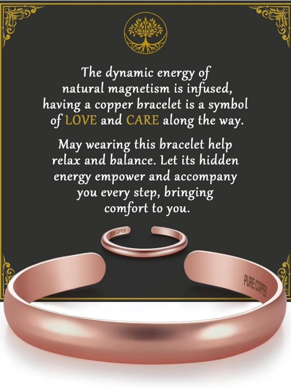 99.9% Pure Copper Bracelet with Rings - Stylish Women's Copper Jewelry Accessory